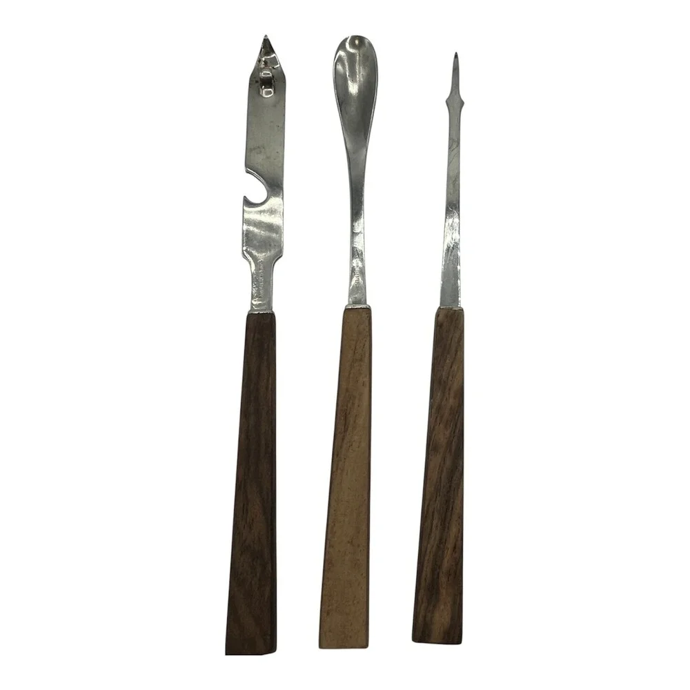 Vintage MCM /Stainless/Wood Bar Tool Utensils Ice Pick Spoon Bottle Opener Japan